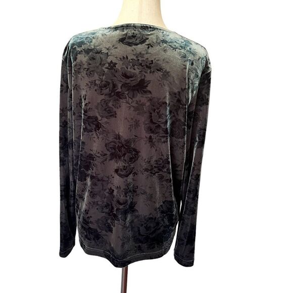 Vintage Ivy + Sage Green Floral Velour Button Front Top w/ pockets Cottagecore - Picture 4 of 7